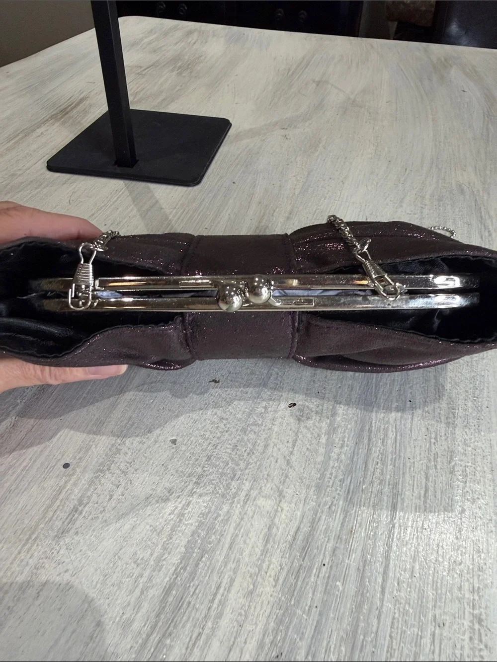 Vintage Metallic Plum Evening Clutch with Chain Strap